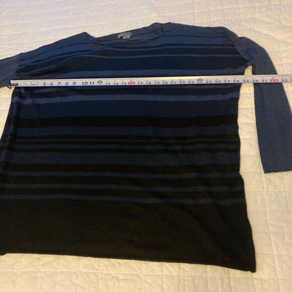 Vince Merino Wool Blend Blue Block Print Striped Oversized Boxy Lightweight Top - Picture 6 of 7